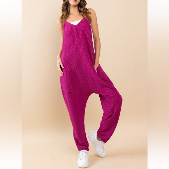 11 Textured Fabric Harem Jumpsuit - Picture 2 of 5